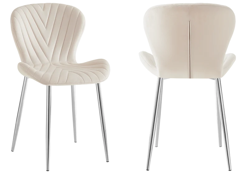 Chaise velours beige pieds argent - Syra x4