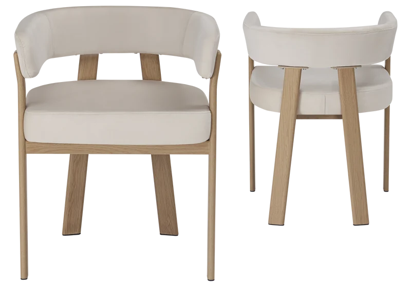 Fauteuil de table velours beige chêne - Mura x4