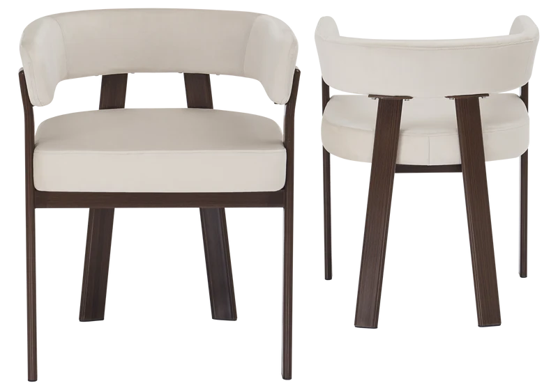 Fauteuil de table velours beige noyer - Mura x4