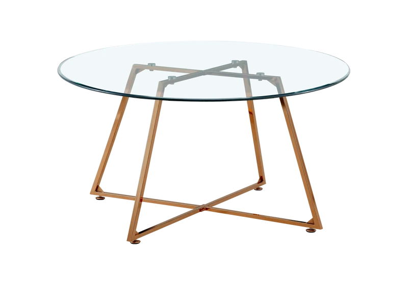 Table basse ronde verre trempé pieds or rose - Gina