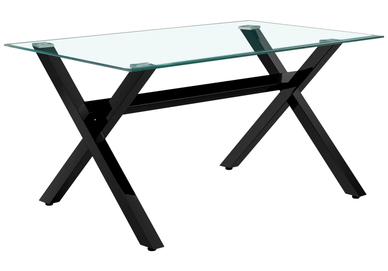 Table à manger verre trempé pieds X noirs - Cross