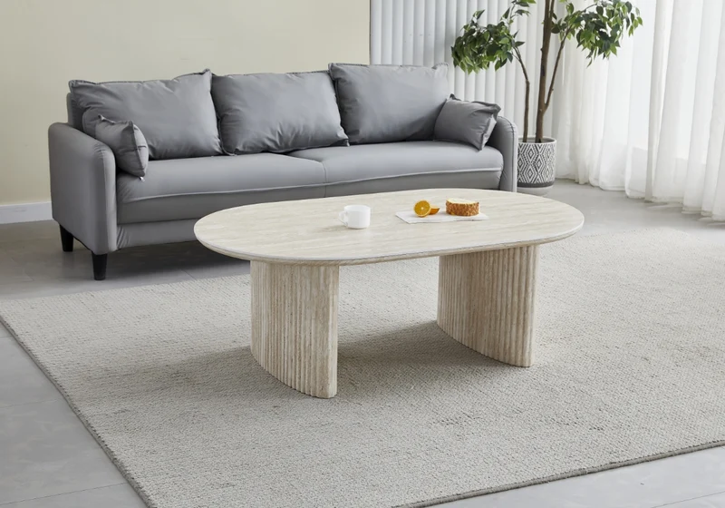 Table basse ovale travertin cannelée - Kara