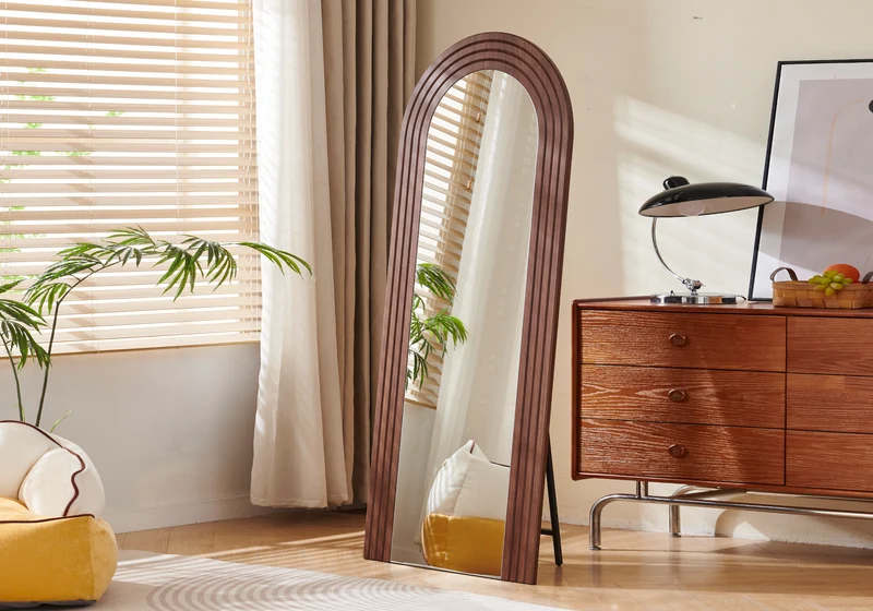 Grand miroir arche sur pied bois noyer - Oslo