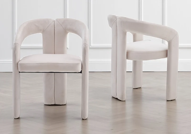Chaise fauteuil de table chenille taupe - Lena x2