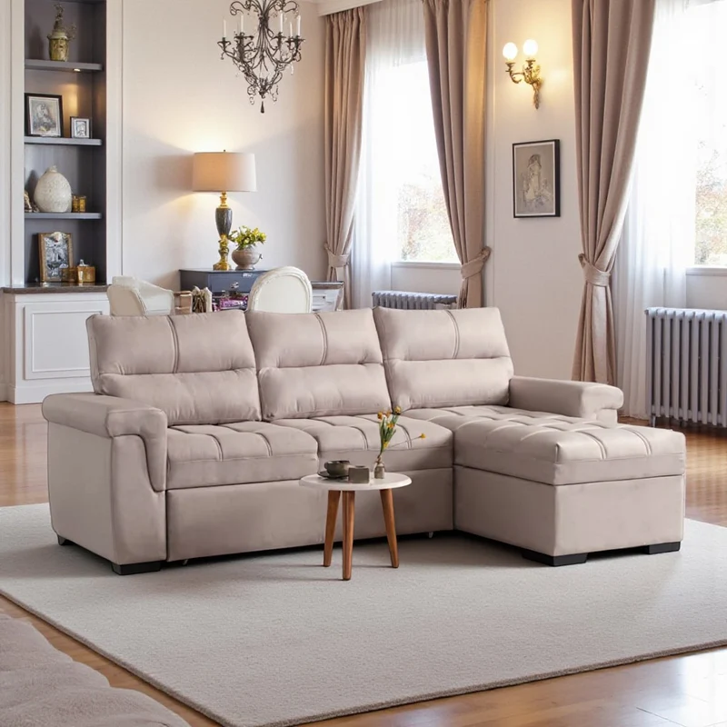Canapé d'Angle Convertible Kasas Velours Beige