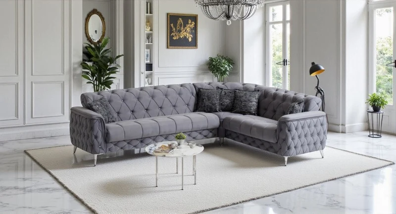 Canapé d'Angle Convertible Cubay Velours Gris Anthracite