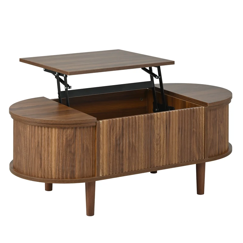 Table basse ovale rélevable effet noyer vintage 2 portes 100x48cm FLAREARAA