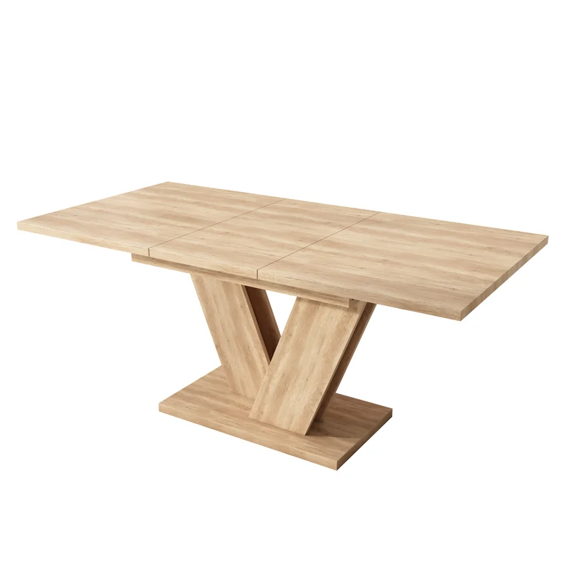 Table de salle à manger extensible effet chêne 4-6 personnes, pieds en V 140/180x80cm CASCADEMORN