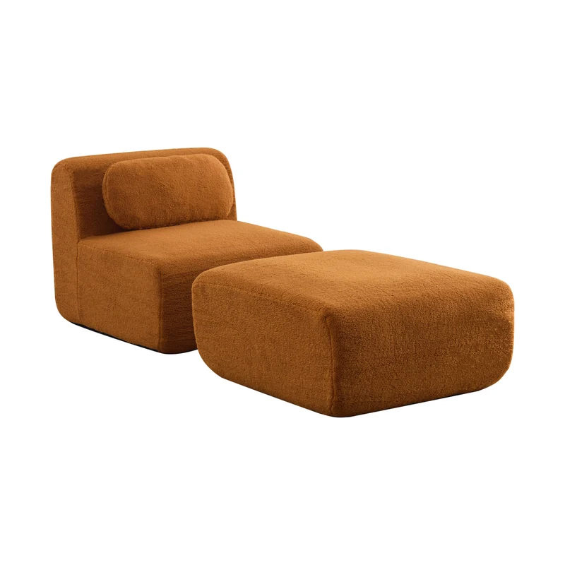 Fauteuil canapé modulable en chenille caramel avec repose-pieds sans montage 177x79cm MODERNPLANTSET