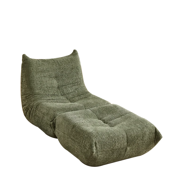 Fauteuil convertible chenille vert avec repose-pieds sans accoudoirs VERTEXKAELISYNOR