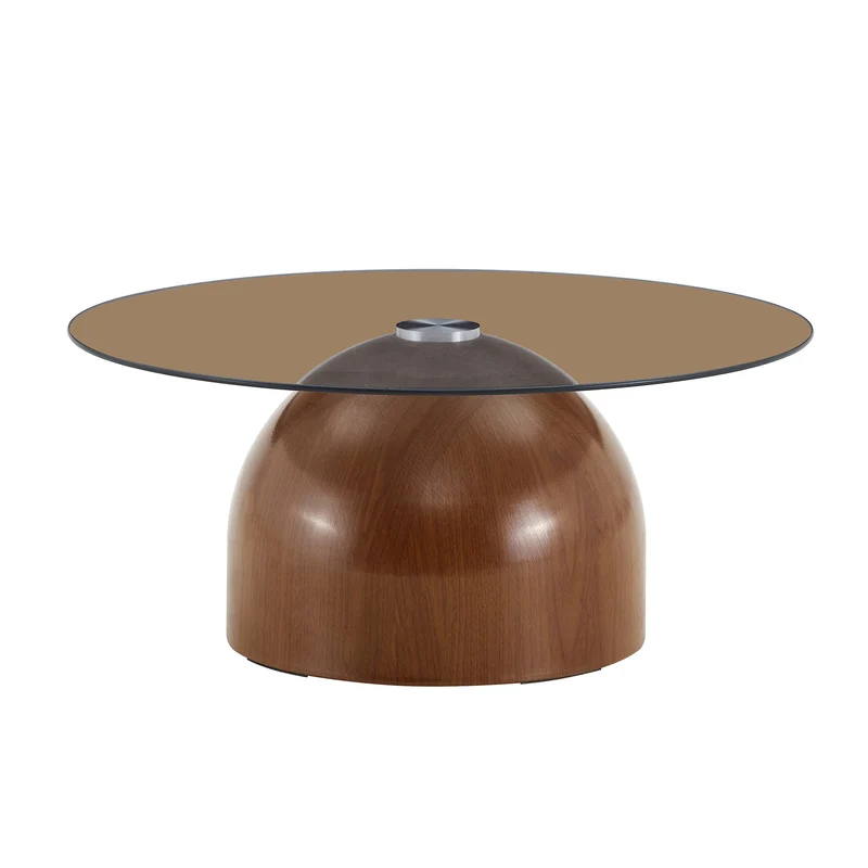 Table basse ronde Ø70cm verre trempé teinté & pied noyer MINIMALISTFLOORHOME