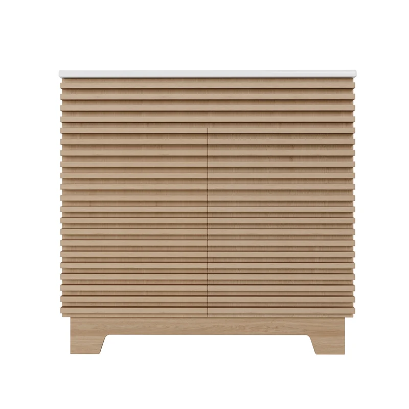Meuble sous-vasque céramique effet bois à stries 3D double placard à portes soft-close LUXURY PILLOW SET