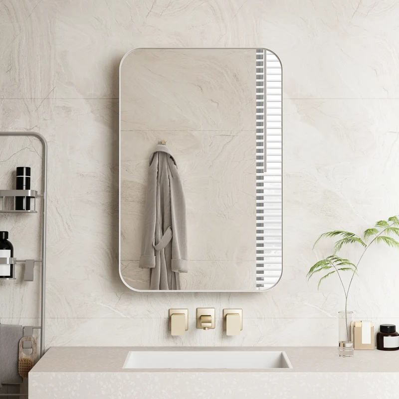 Armoire de toilette miroir rectangulaire blanche, à encastrer ou mural, 76x51cm PAPYRUSSCROLL