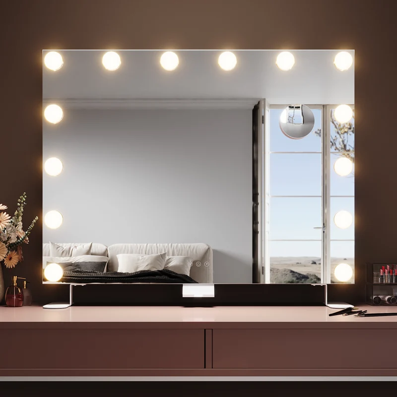 SIRHONA Miroir Maquillage 80x60cm avec 14 ampoules LED Miroir Hollywood 3 couleurs luminosité