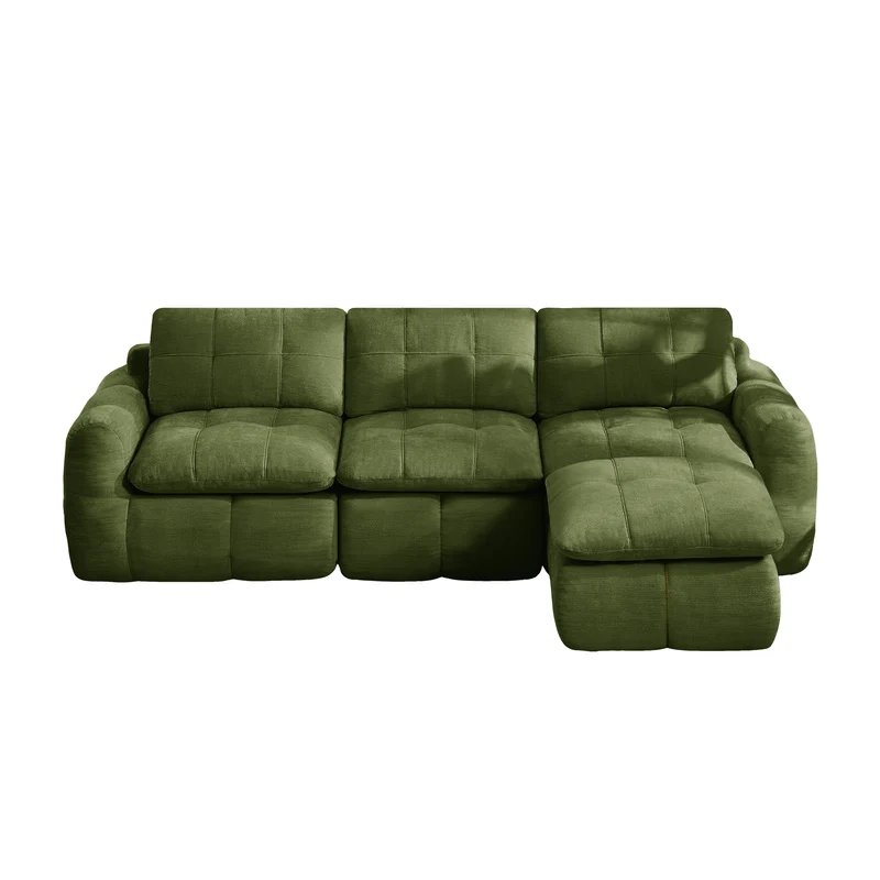 Canapé 3 places modulable matelassé en chenille verte 264cm RUSTICCUSHIONSET