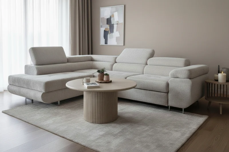 Canapé d'Angle Convertible Tona Tweed Beige