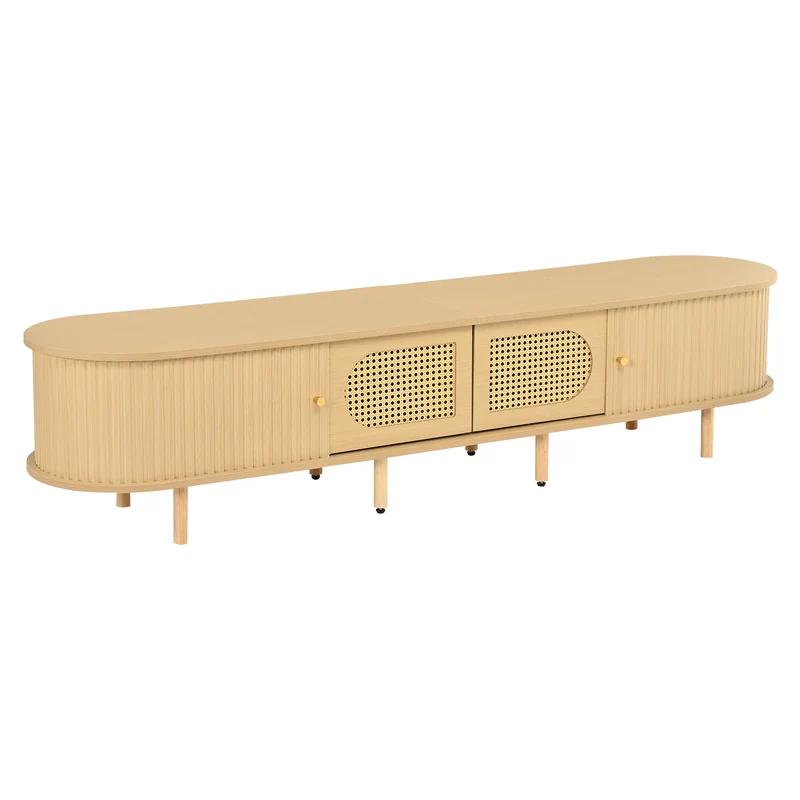 Meuble TV effet bois clair et rotin, style rétro 180cm RUSTICONE