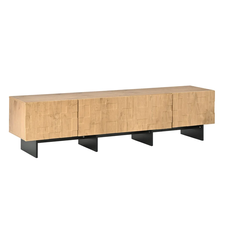 Meuble TV effet bois naturel motif 3D texturé 4 portes 180cm RUSTICLINE