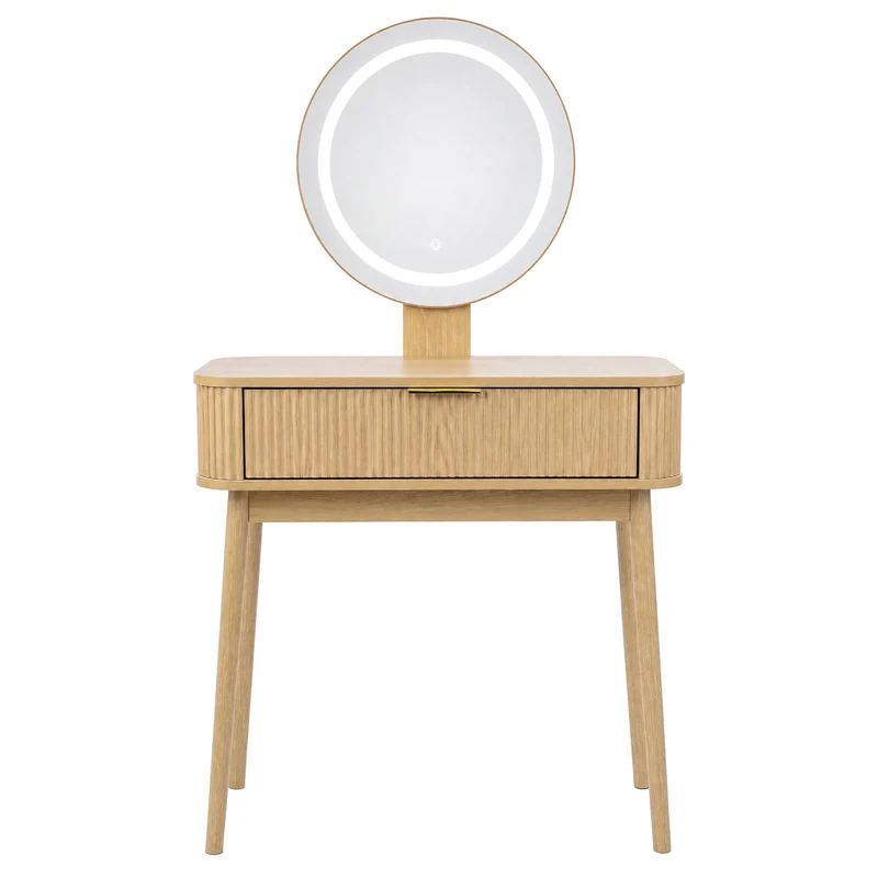 Coiffeuse effet chêne avec miroir LED sans tabouret 80x40x133cm RUSTICSTOOLART