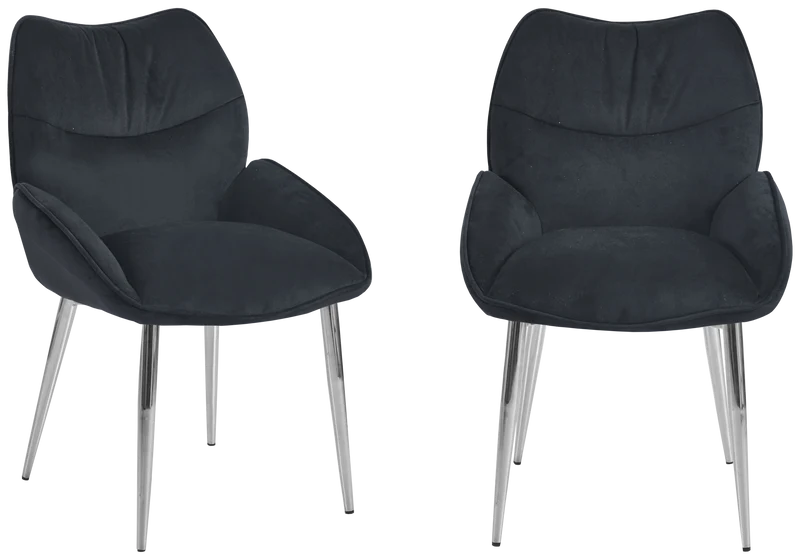 Fauteuil de table velours anthracite pieds argentés - Lyon x2