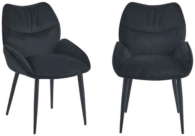 Fauteuil de table velours anthracite pieds noirs - Lyon x2