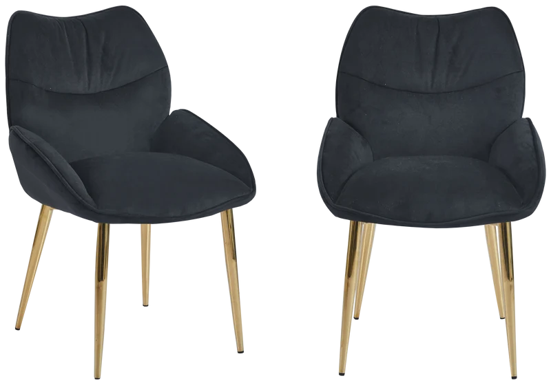 Fauteuil de table velours anthracite pieds dorés - Lyon x2