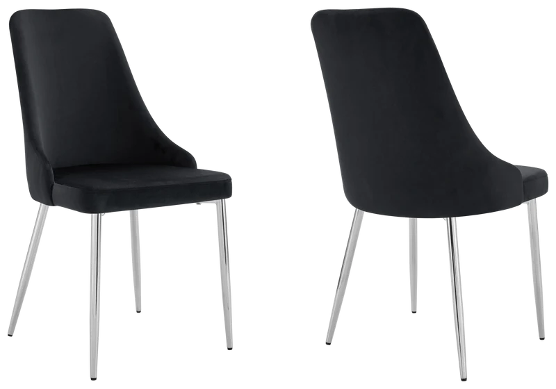 Chaise de table velours noir pieds argentés - Sena x4