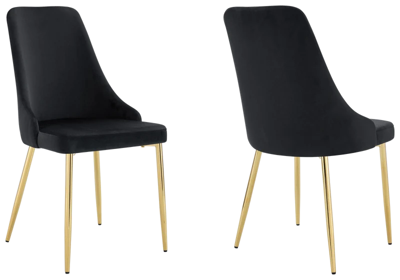 Chaise de table velours noir pieds dorés - Sena x4