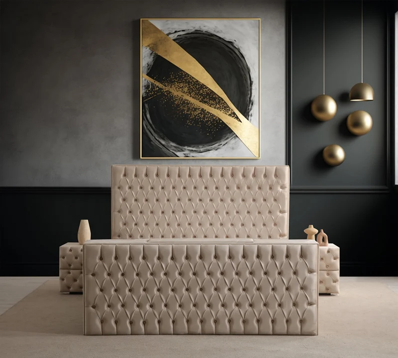Lit Coffre TV Intégré CAPITY BEIGE - Velours