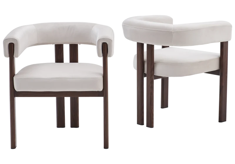 Chaises arrondies velours taupe et pieds effet noyer - Livo x2