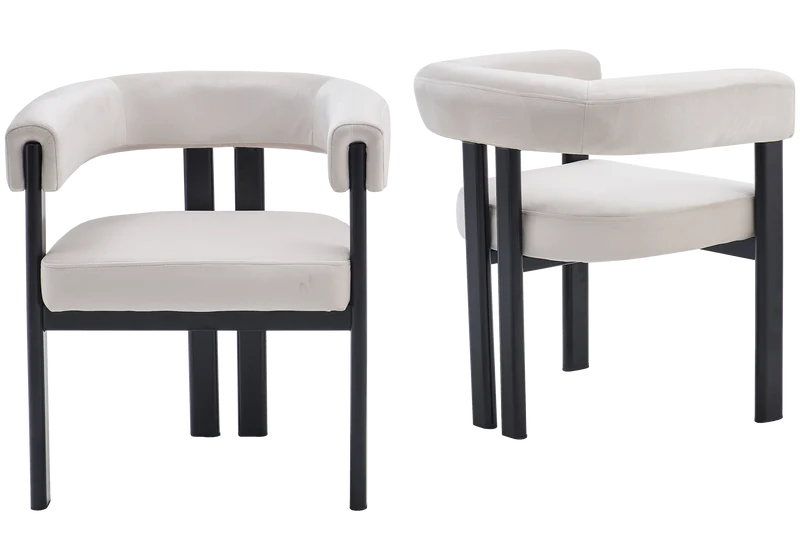 Chaises arrondies velours taupe et pieds noirs - Livo x2