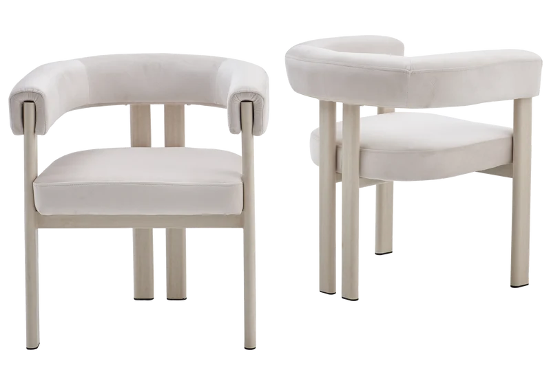 Chaises arrondies velours taupe et pieds effet travertin - Livo x2