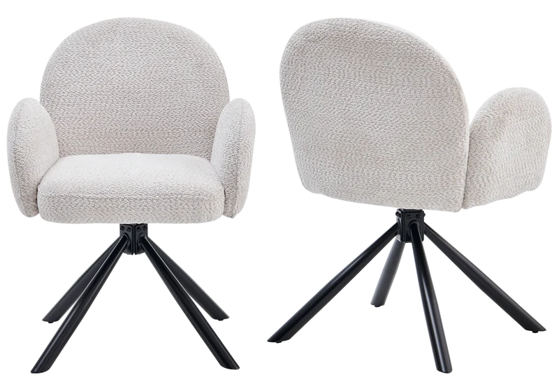 Fauteuils de table bouclette blanche pivotants noirs - Lorea x2