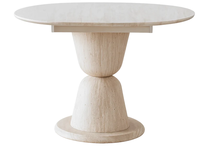 Table à manger ronde extensible céramique travertin - Pietra