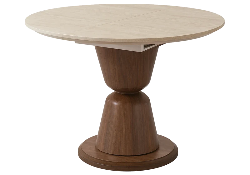 Table à manger ronde extensible noyer travertin - Pietra