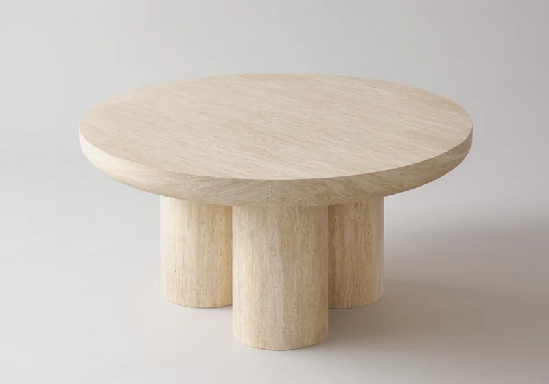 Table basse ronde effet travertin - Lumia