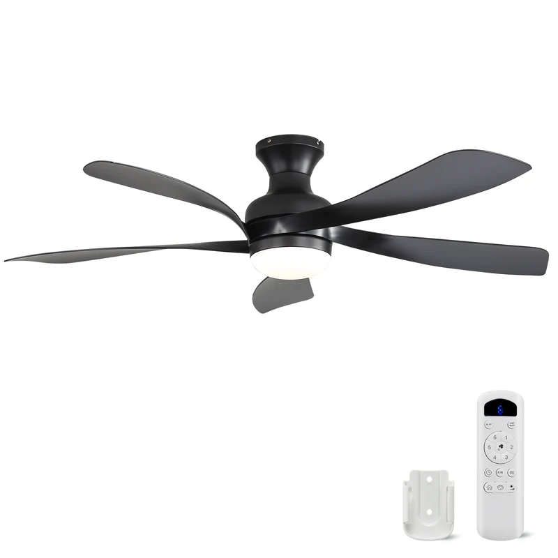 Ventilateur de plafond noir 132cm avec LED dimmable, télécommande, 6 vitesses, 5 pales ABS réversible, minuterie ITALIAN SILK STYLE