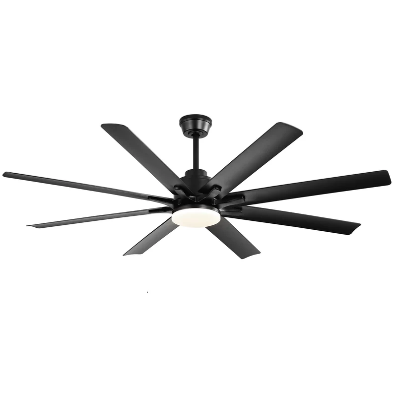 Ventilateur de plafond 132cm noir avec LED, 8 pales ABS, télécommande, réversible été/hiver, 2 hauteurs interchangeables LAMP ELITE