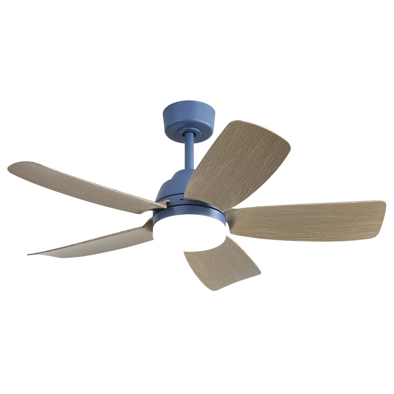 Ventilateur de plafond 106cm bleu, 5 pales ABS réversible effet bois, LED 22W avec télécommande, 2 hauteurs interchangeables LAMP PRIME