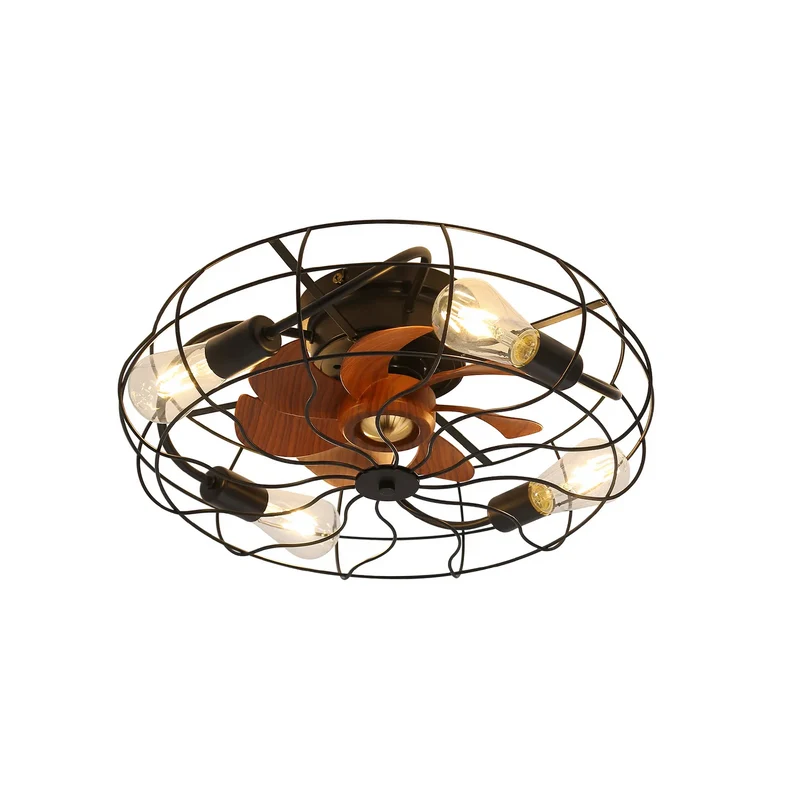 Ventilateur de plafond 50cm marron noir, 7 pales ABS réversible, télécommande, éclairage LED, design industriel LAMP STYLE