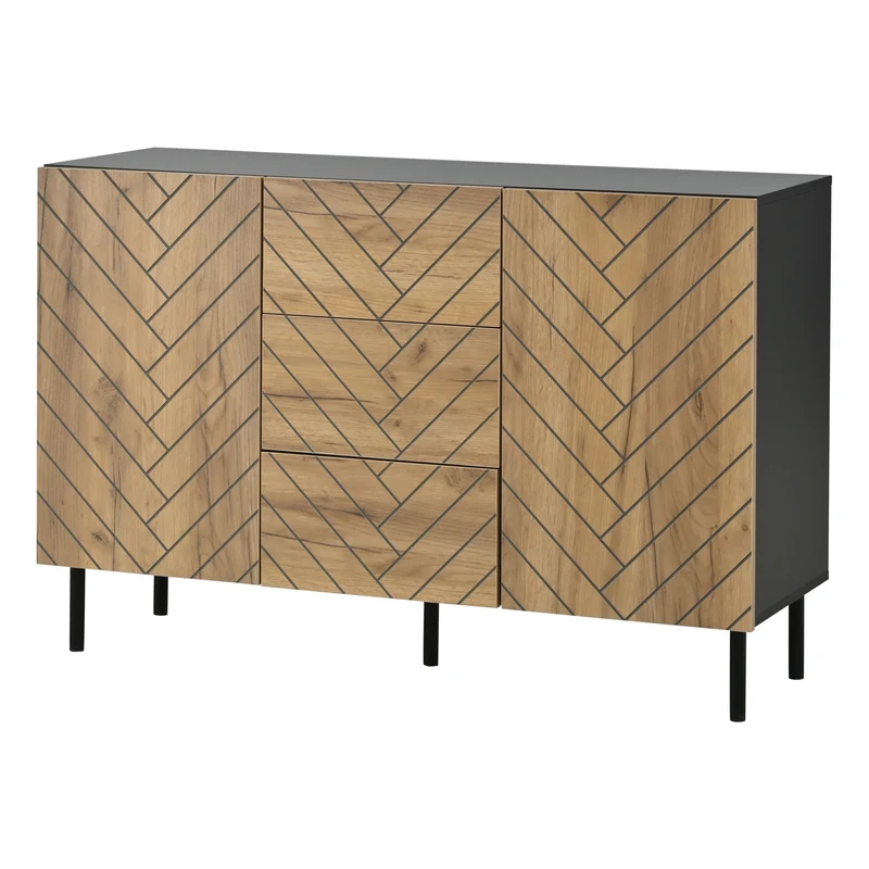 Buffet effet bois motif chevron 2 portes 3 tiroirs 120x40x76 cm ELEGANT TRAY SET