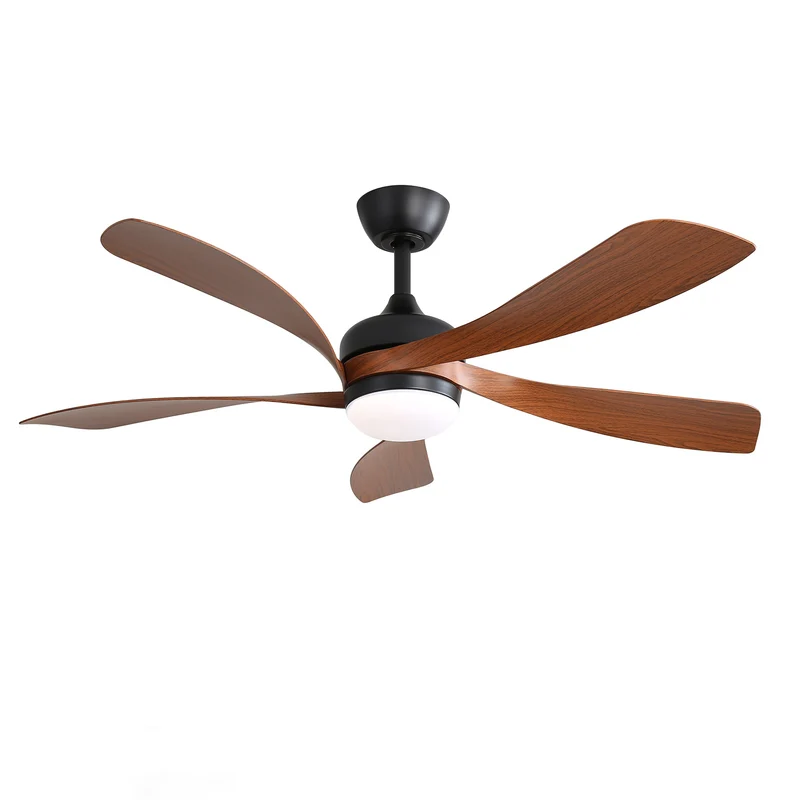 Ventilateur de plafond 106cm effet noyer avec LED, moteur DC silencieux, télécommande, 5 pales ABS, 2 hauteurs interchangeables LAMP CRAFT