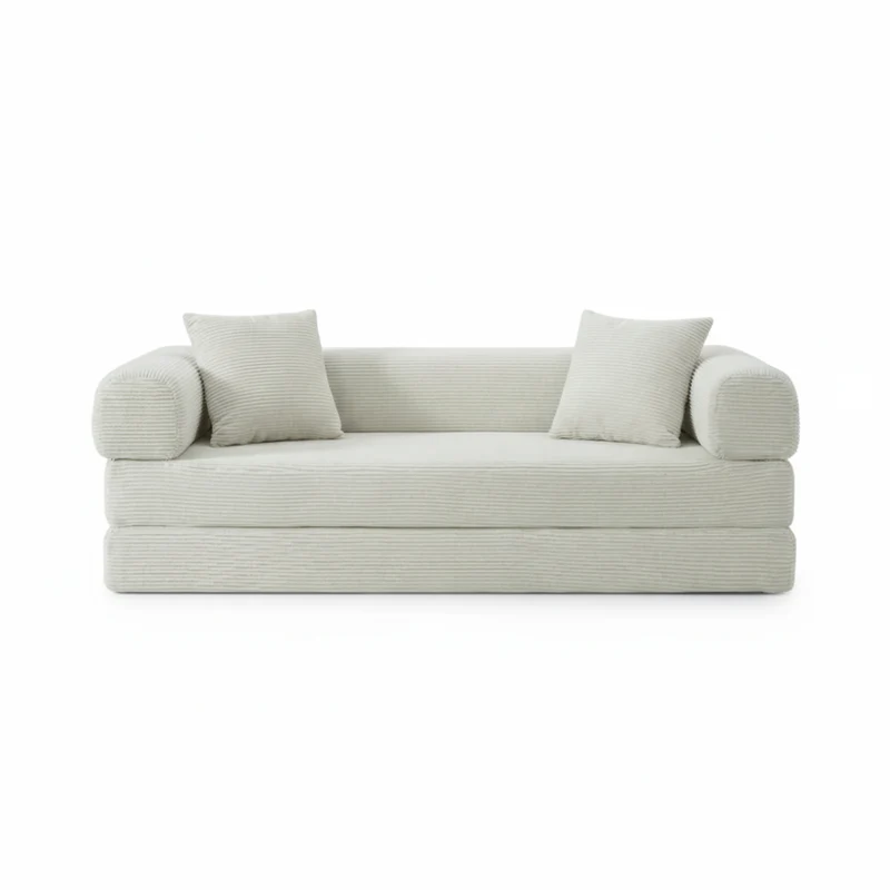 Canapé 3 places modulable convertible sans armature, velours beige, style tatami 195x89x59cm NEXUSLOTH