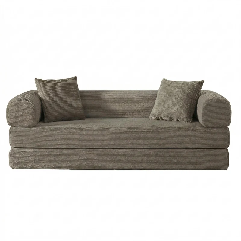 Canapé 3 places modulable convertible sans armature, velours taupe, style tatami 195x89x59cm MERIDIANLIRA