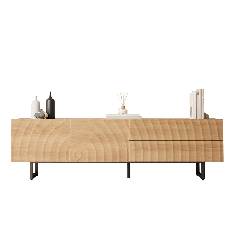 Meuble TV scandinave effet bois naturel relief 3D 180x38x51,5cm NIMBUSIRE