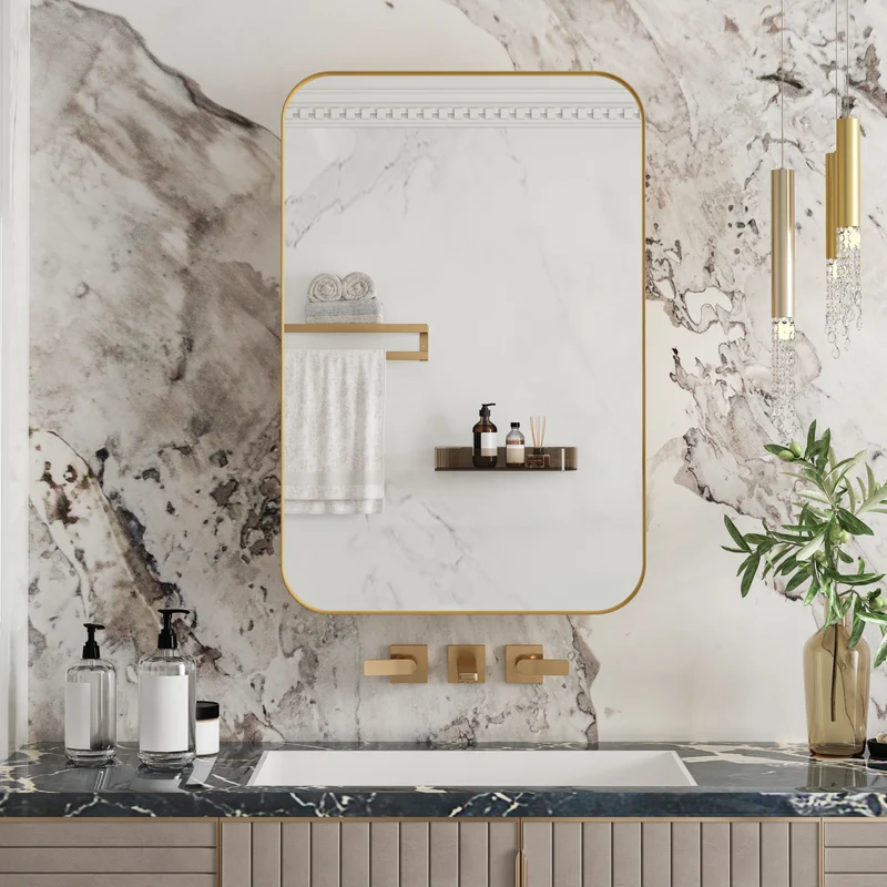 Armoire de toilette murale miroir rectangulaire dorée 76x51cm TOADSTOOLCAP