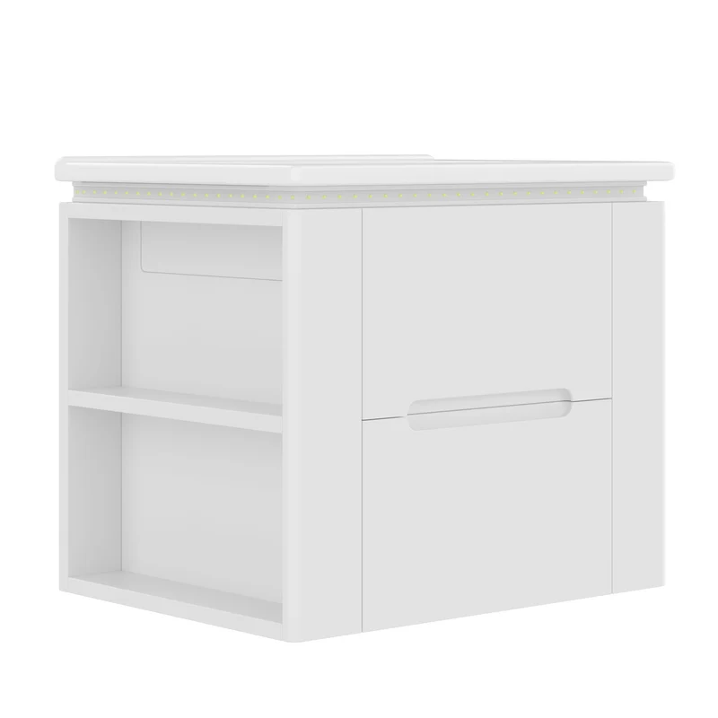 Meuble vasque céramique suspendu blanc MDF, LED capteur, 2 tiroirs 61x46x48,5cm LUXURY SHELF HOME