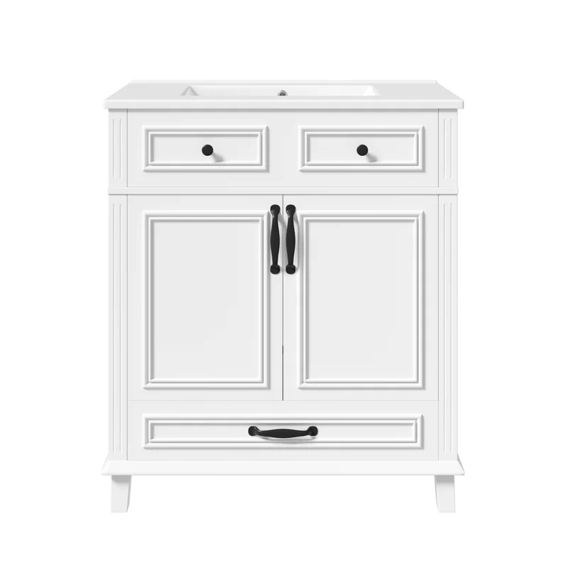 Meuble vasque céramique blanc, portes battantes et tiroirs silencieux à relief 3D, 77 cm LUXURY ORGANIZER HOME