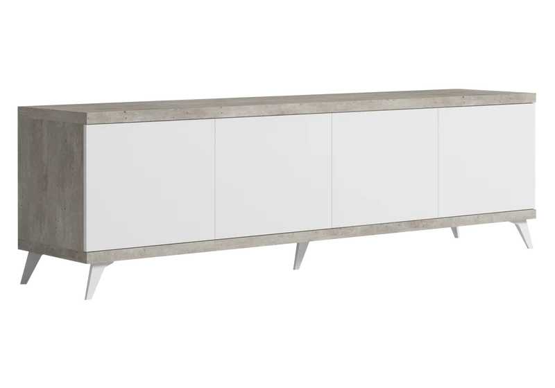 Meuble TV 200 cm blanc laqué effet béton – Treviso