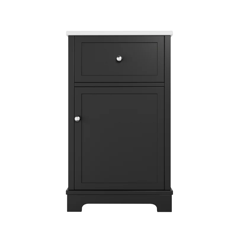 Meuble vasque céramique blanc et MDF noir laqué et étagères réglables, 51 cm LUXURY FRAME HOME